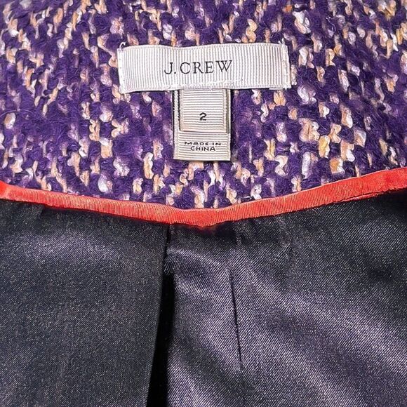 J. Crew Women's Jacket Purple Fringe Textured Wool Blend Gold Button Coat Size 2 - Picture 3 of 9